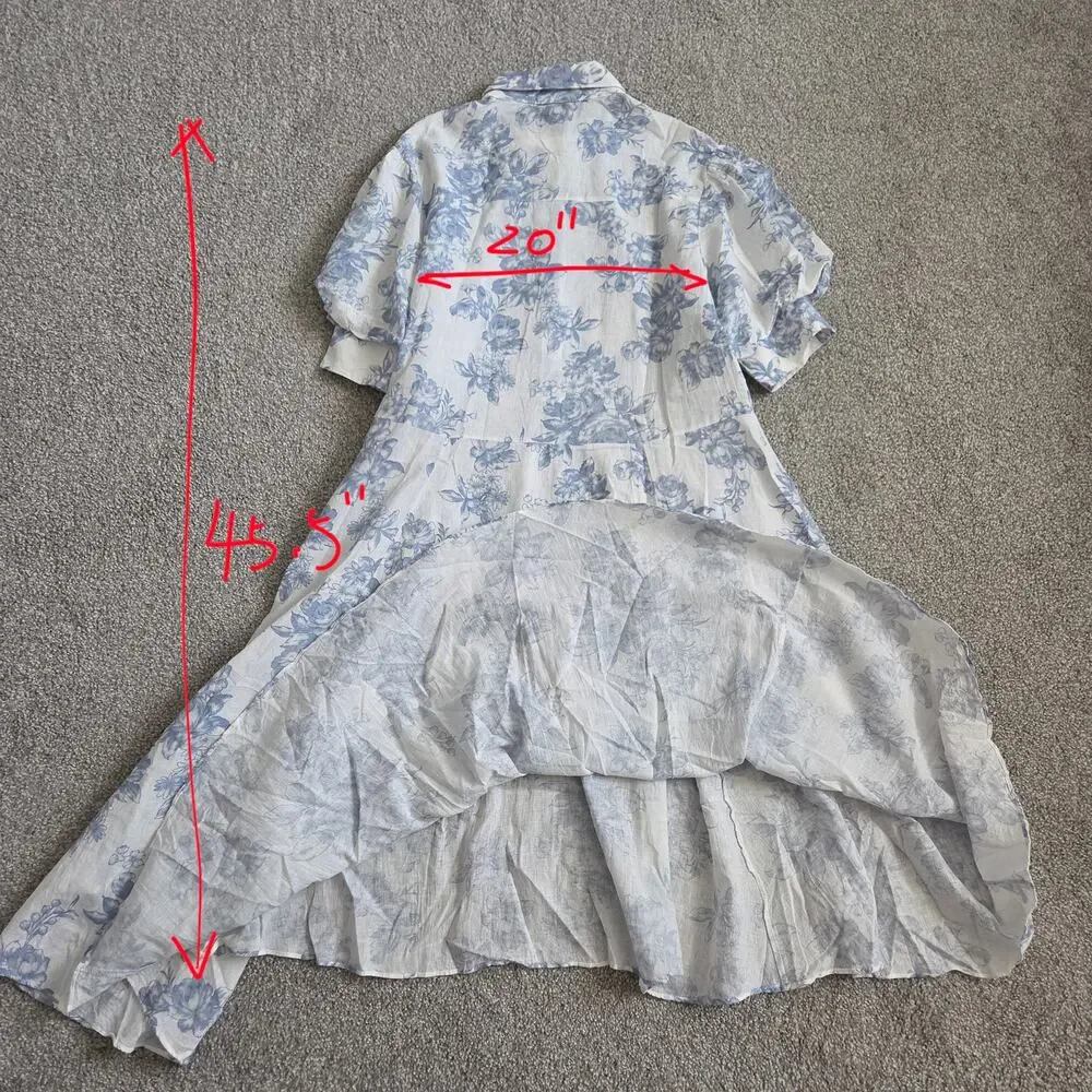 NWOT Romantic Blue Floral Linen-Cotton Midi Shirt Dress - Breezy & Chic - Picture 6 of 6